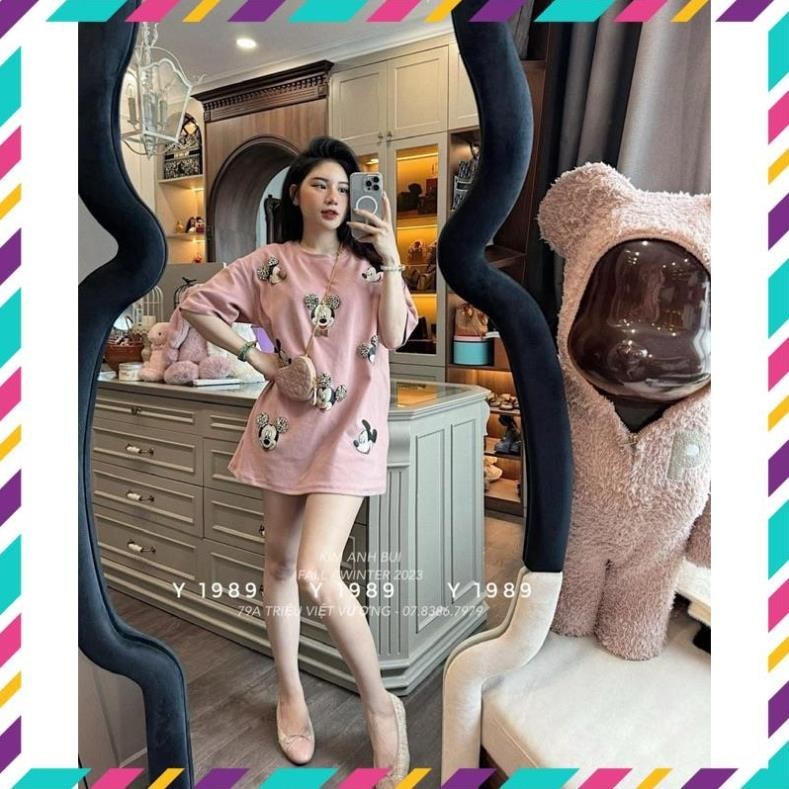 Áo phông nữ giấu quần hồng babi đính mickey đá bling loại 1KAB , vyanh fashion