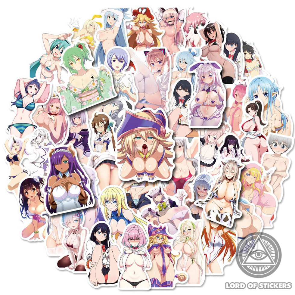 Set 50 Hình Dán Anime Waifu Sticker Sexy Hentai Ecchi Manga Chống Thấm Nước Trang Trí Mũ Bảo Hiểm, Laptop, Ván Trượt, Sổ