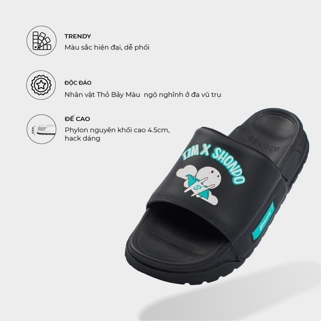 Dép Trendy Nam Nữ SHONDO Thỏ 7 Màu Êm, Thời Trang Thích Hợp Đi Học, Đi Chơi Đen TRE1414