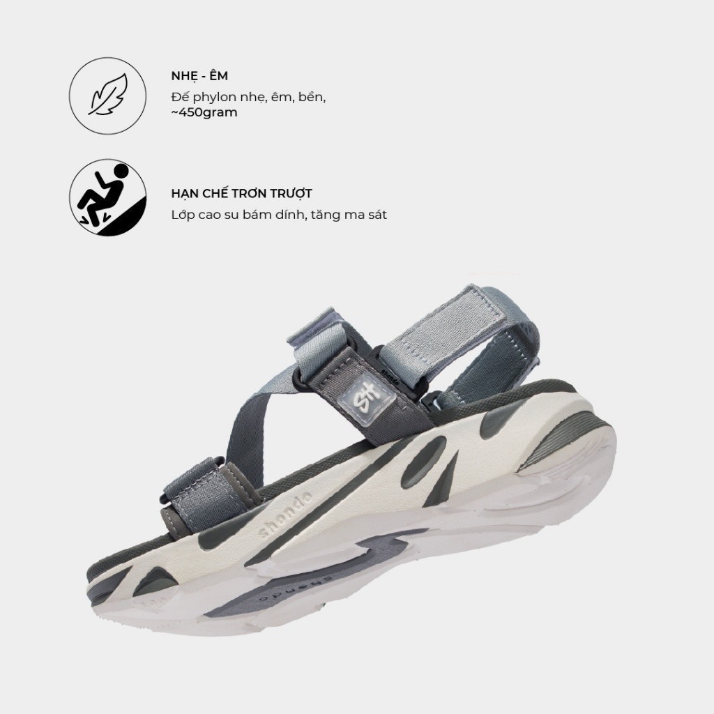 Giày Sandal Nam Nữ Shondo Êm Chân, Bền F8 Ver.2 Trắng Xám F8M0222