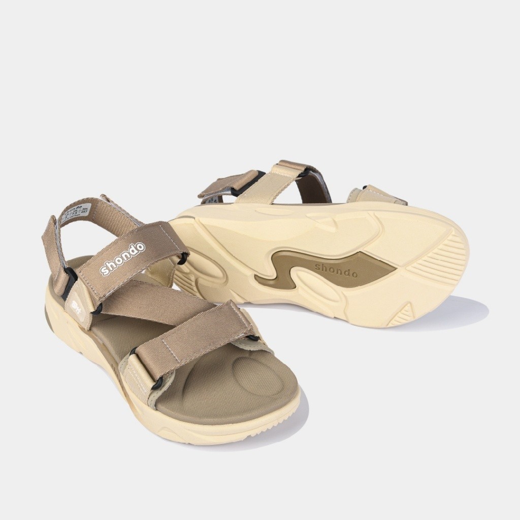 Giày Sandal Nam Nữ Shondo Êm Chân, Bền F8 Be Phối Nâu F8M2595