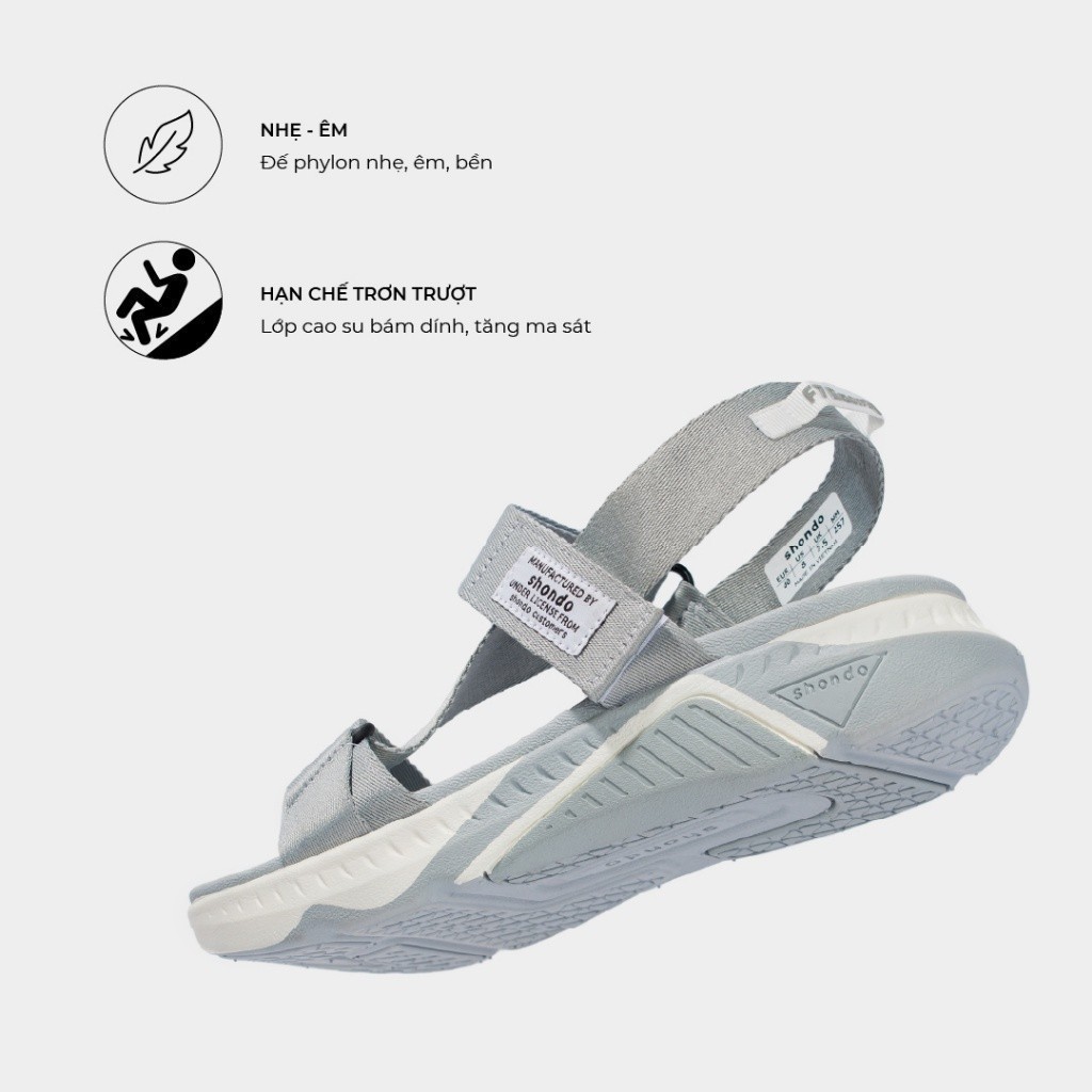 Giày Sandal Nam Nữ SHONDO F7 Racing Êm Nhẹ, Đi Học Đi Chơi Xám Trắng F7R2022