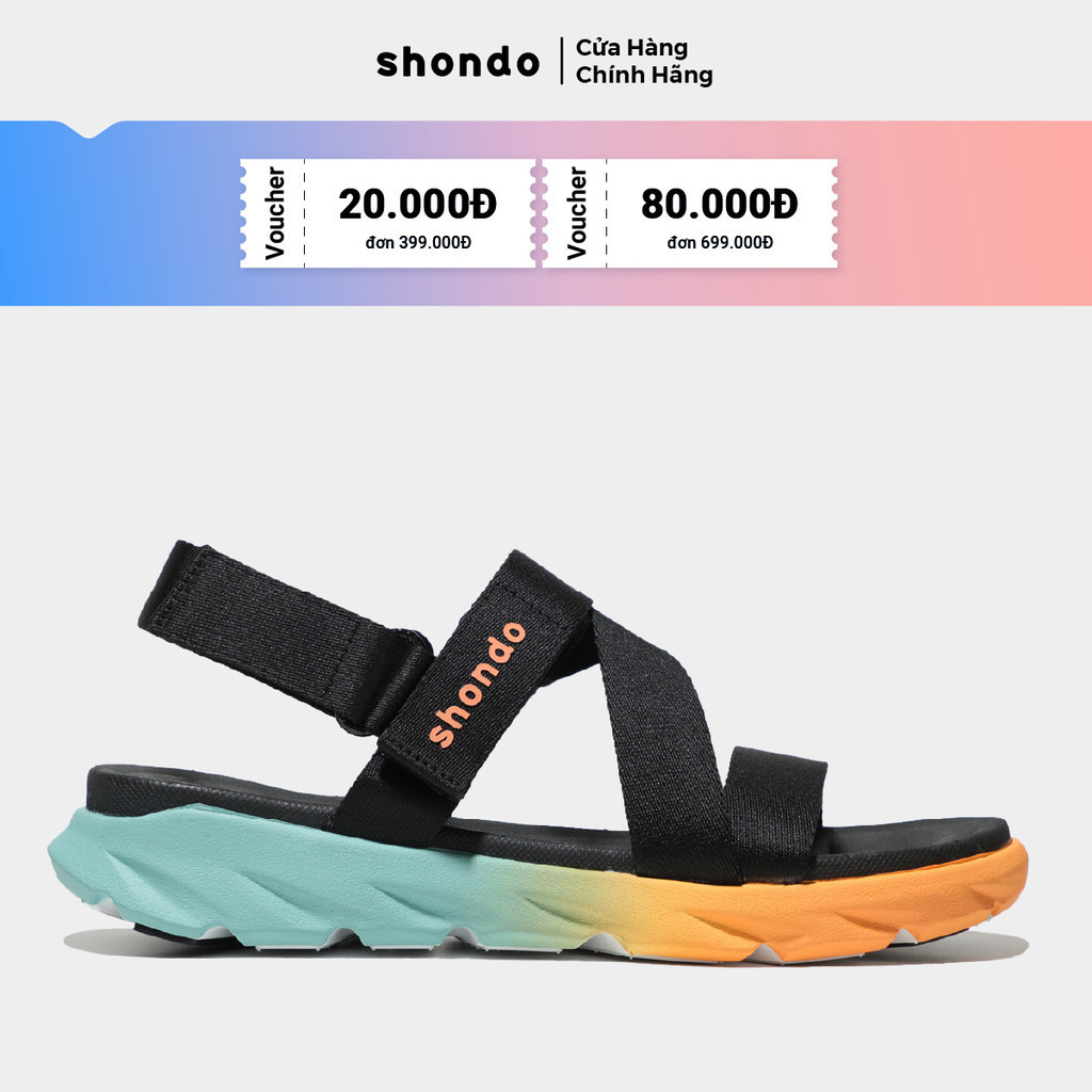 Giày Sandals Nam Nữ Unisex Êm Chân Shondo F6 Sport Ombre Đế Xanh Cam F6S8310