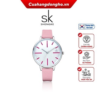 Đồng hồ nữ Shengke SK 11K0060 máy Nhật  - dây da thật màu hồng - mặt tròn màu hồng size 38mm