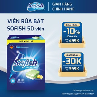 Viên rửa bát sofish - viên rửa chén dành cho máy rửa bát hộp 50 viên siêu tiết kiệm
