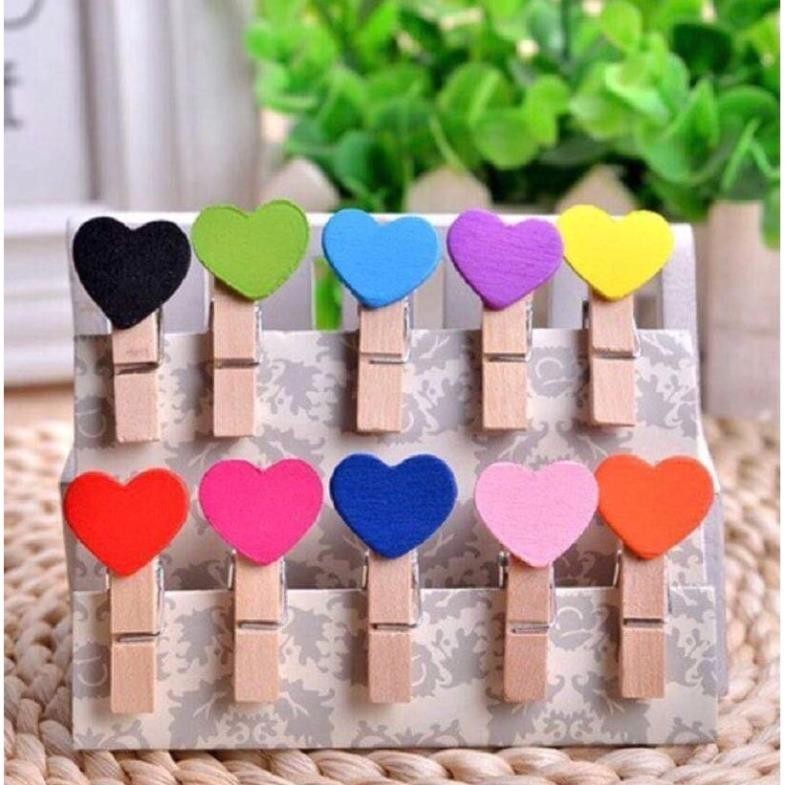 Kẹp gỗ hình tim treo ảnh siêu xinh ( TẶNG KÈM 2M DÂY THỪNG)