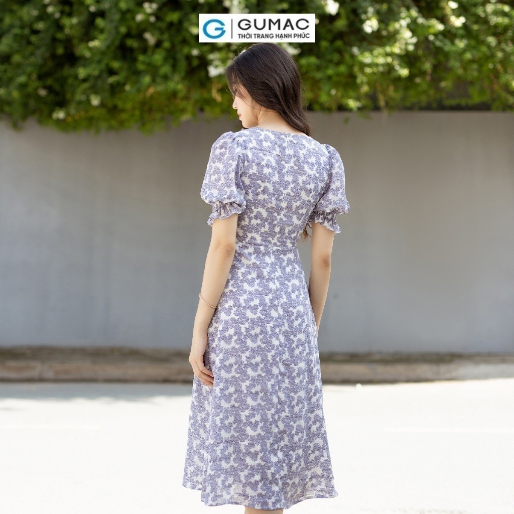 Đầm A tay bo nhún thời trang GUMAC DD07021