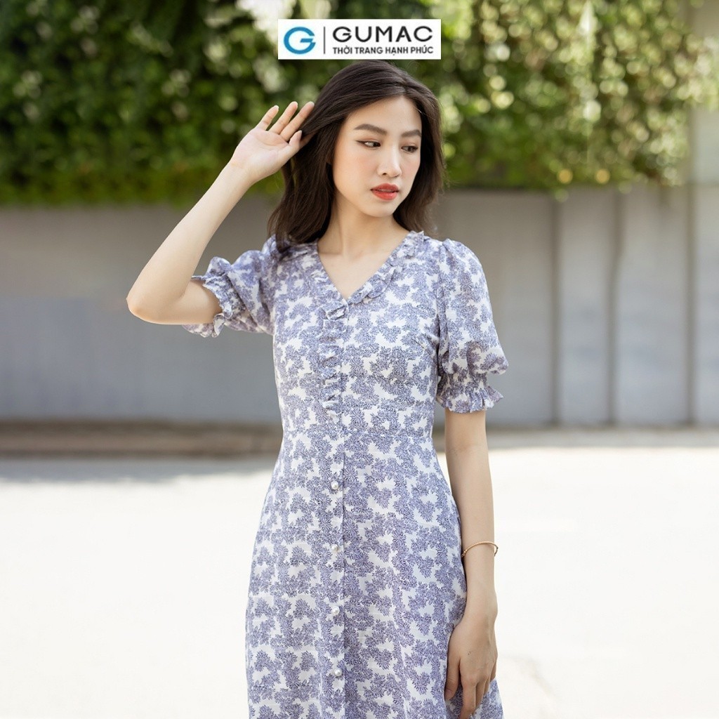 Đầm A tay bo nhún thời trang GUMAC DD07021
