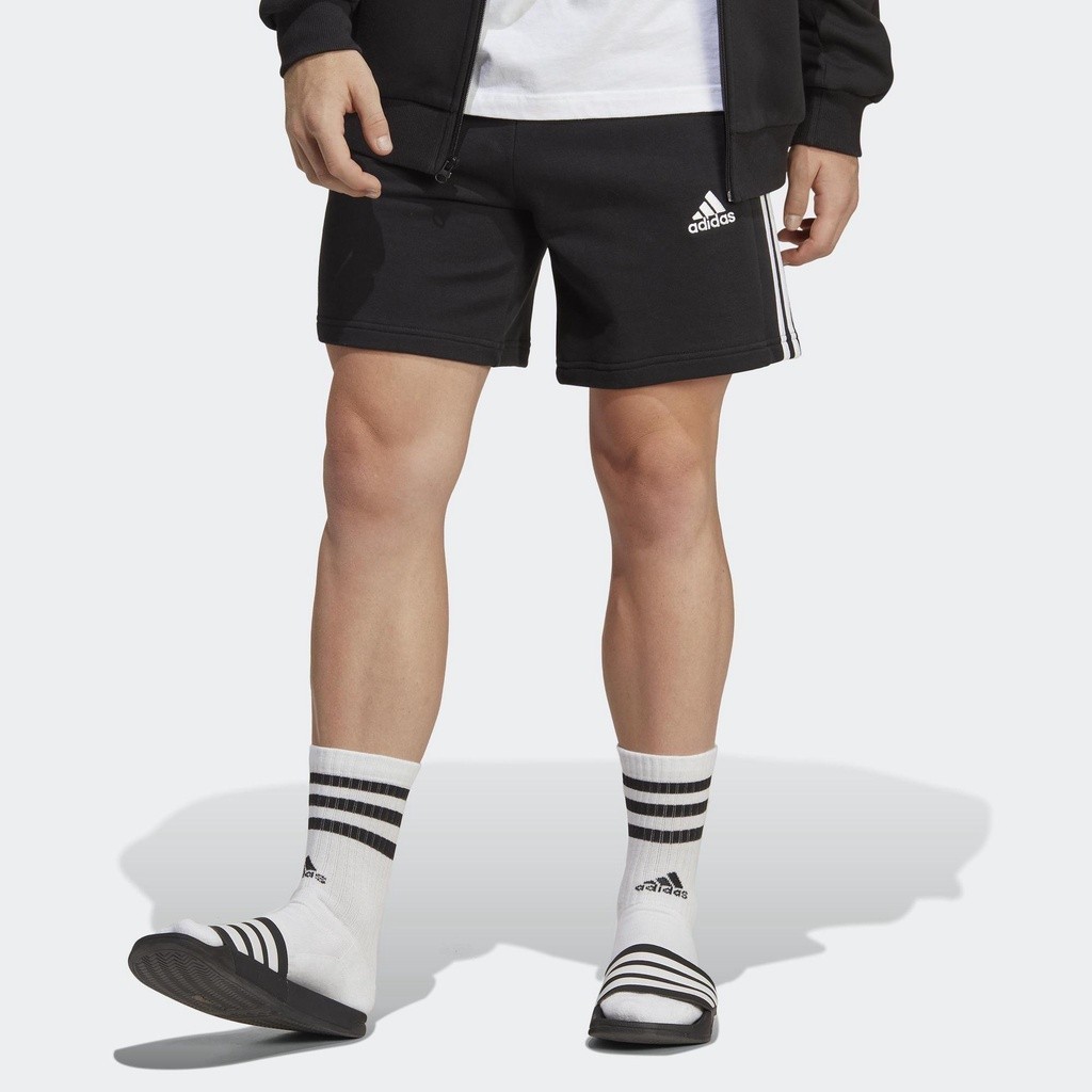 Adidas Phong cách sống Quần Short 3 Sọc Vải Thun Da Cá Essentials Nam Đen IC9435