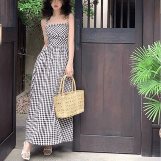 ĐẦM NỮ CARO KIỂU DÁNG MAXI 2 DÂY CÓ TÚI ĐI BIỂN MÙA HÈ SIÊU COOL