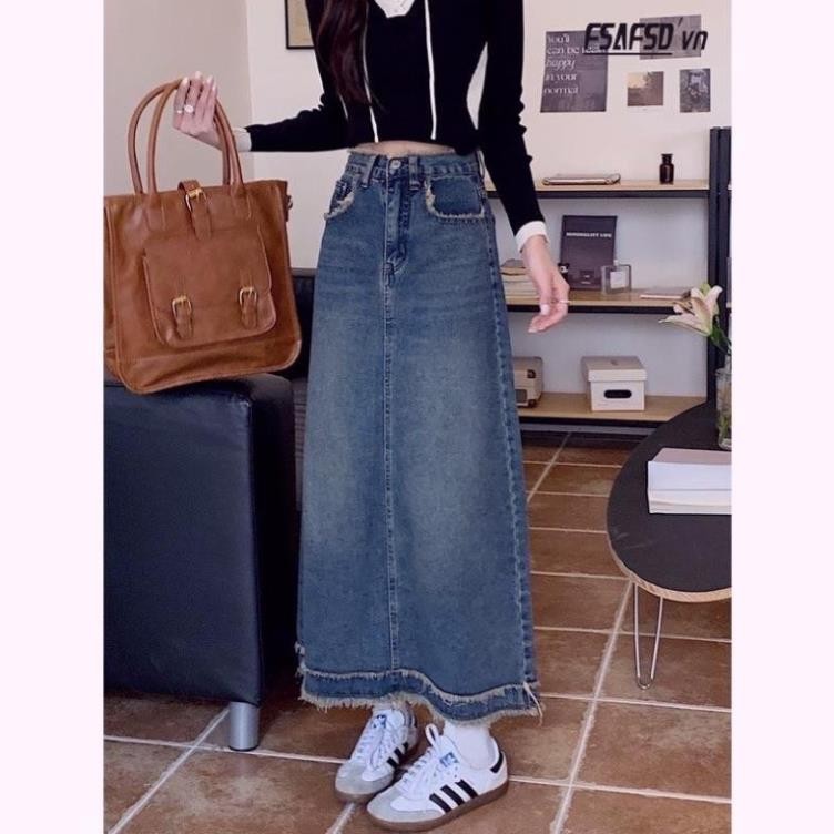 Chân váy jeans dáng dài siêu xinh đi học đi chơi CV4
