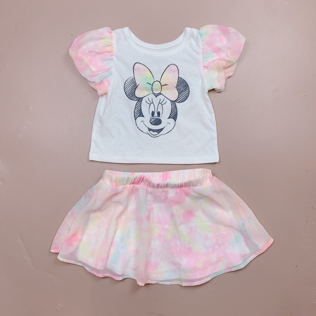 Set áo + chân váy Disney Minnie cotton phối voan hồng size 1-5y