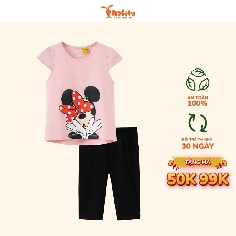Bộ thun ngắn tay bé gái Minnie mặc nhà chất cotton thoáng mát cho trẻ em Rabity 5657