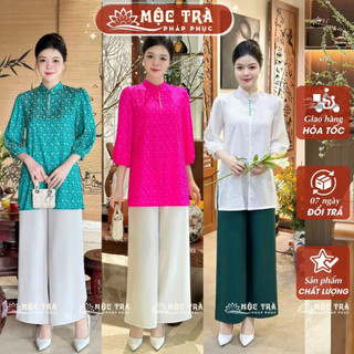   Giao hỏa tốc 2h HCM Pháp phục đi chùa chất gấm mịn phom dáng dài trang nhã - Pháp Phục Mộc Trà 