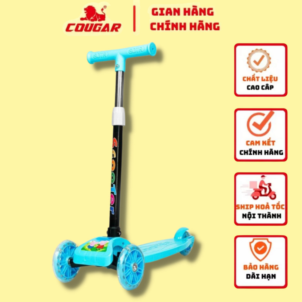 Xe Scooter Cho Bé Cougar-HY 01 Họa Tiết Ngộ Nghĩnh, Bánh Có Đèn Phát Sáng