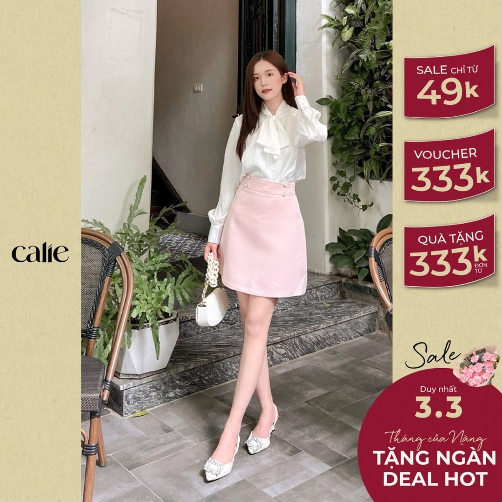 Chân váy A basic cạp cách điệu phối cúc thanh lịch, chân váy công sở Calie CA029