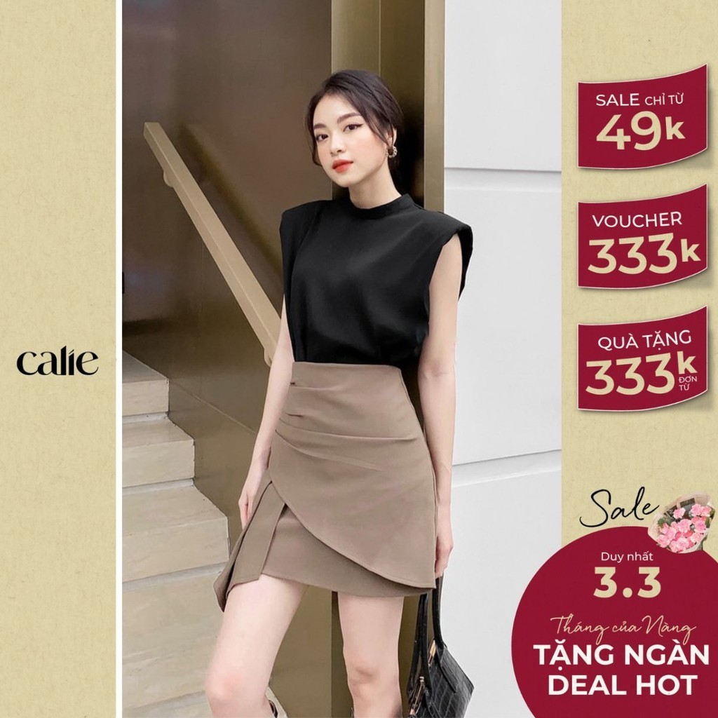 Chân váy nữ ngắn cạp cao dáng A xếp eo tôn dáng thanh lịch thời trang công sở Calie House Q17