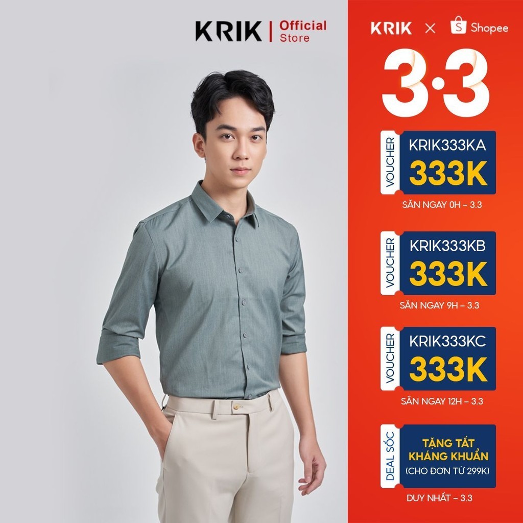 Áo Sơ Mi Nam Local Brand KRIK Form Slimfit Hàn Quốc Chất Liệu Lụa Cao Cấp Co Dãn Thoáng Khí Sm0243