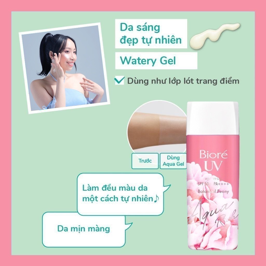 Bioré Gel Chống Nắng Màng Nước Dưỡng Ẩm Bioré Uv Aqua Rich Watery Gel Spf50+/Pa++++ Hương Hoa Mẫu Đơn 90Ml