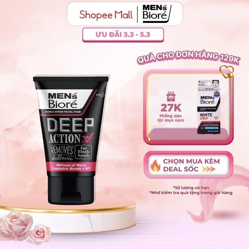 Sữa Rửa Mặt Men Biore Hạt Tác Động Kép Sạch Sâu 100g