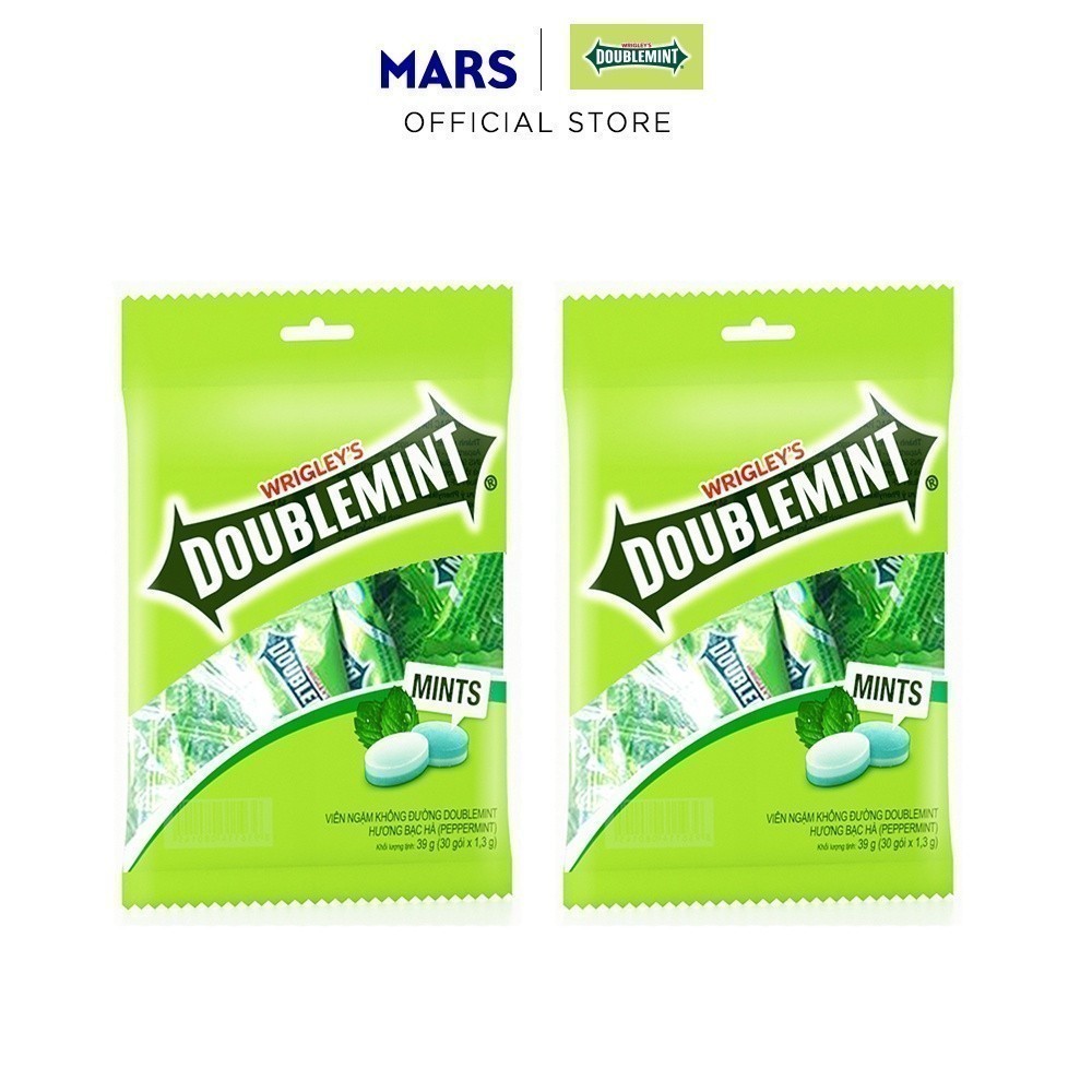 Combo 2 Túi Viên Ngậm Không Đường Doublemint Hương Bạc Hà Túi 30 Gói 2 Viên