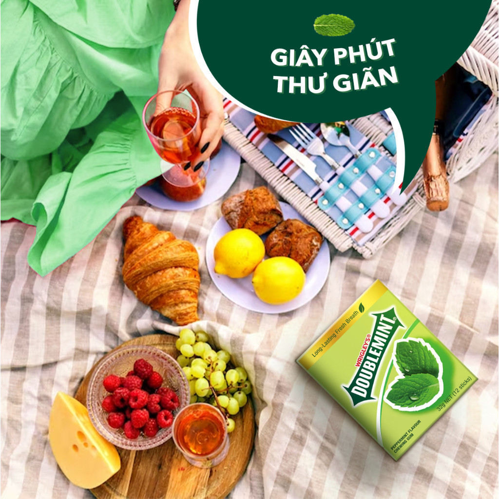 Combo 2 Túi Viên Ngậm Không Đường Doublemint Hương Bạc Hà Túi 30 Gói 2 Viên