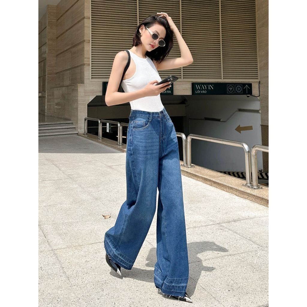 UPTO50% + VC60K || JOVEN Quần Jeans Lucie Dáng Cạp Cao Ống Rộng Trẻ Trung