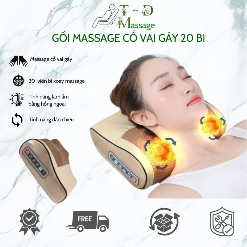 Gối Massage Cổ Vai Gáy Hồng Ngoại - Gối Massage Hồng Ngoại 20 Bi Cao Cấp Thế Hệ Mới