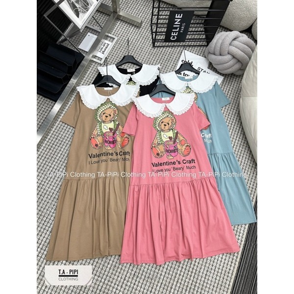 VÁY COTTON GẤU CỔ SEN VIỀN