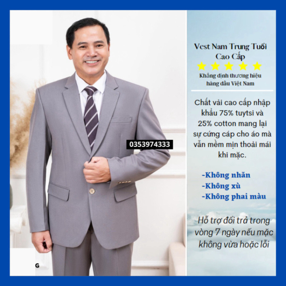 Bộ vest nam trung niên trung tuổi hàng cao cấp loại 1 chất liệu vải nhập khẩu cao cấp