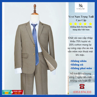 bộ vest nam comple - bộ quần áo vest trung niên 2 khuy vải cao cấp chuẩn phom