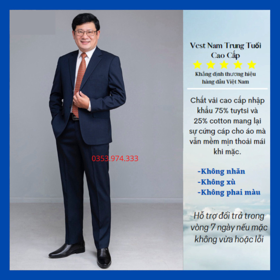 bộ vest trung niên, bộ quần áo vest nam trung niên lịch lãm đứng tuổi hàng loại 1 xuất khẩu
