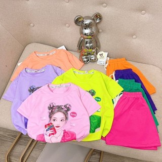 Bộ bé gái cộc tay cotton mịn co dãn đẹp mát size nhỡ 15-30kg