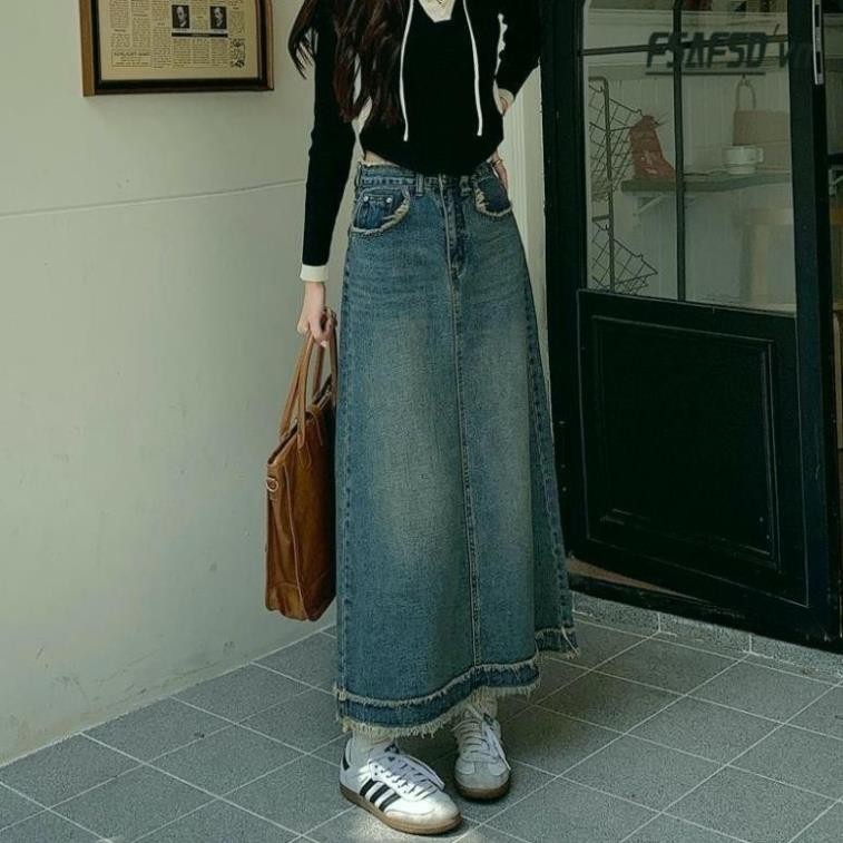 Chân váy jeans dáng dài siêu xinh đi học đi chơi CV4