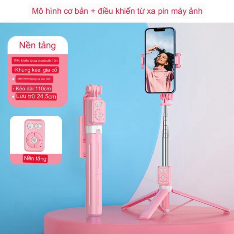 Gậy Chụp Ảnh 3 Chân B11S Thế Hệ Mới - Có Đèn Led Trợ Sáng - Nút Bluetooth Điều Khiển Từ Xa - Chính Hãng TECHZONE