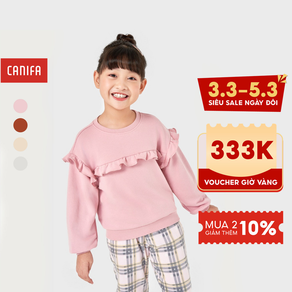 Áo nỉ bé gái CANIFA chất liệu cotton pha dài tay cổ tròn 1TW22W011
