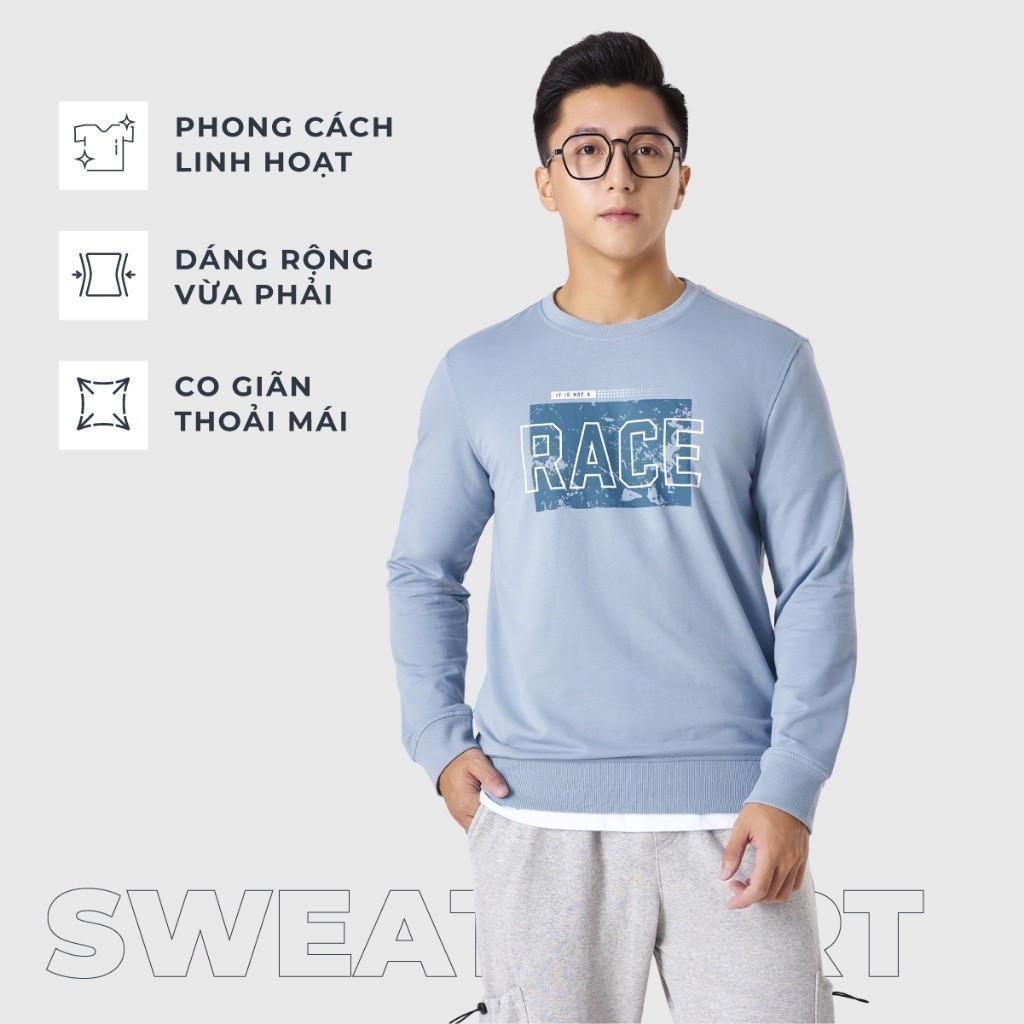 Áo nỉ nam CANIFA cổ tròn dài tay in hình form vừa 8TW23W002