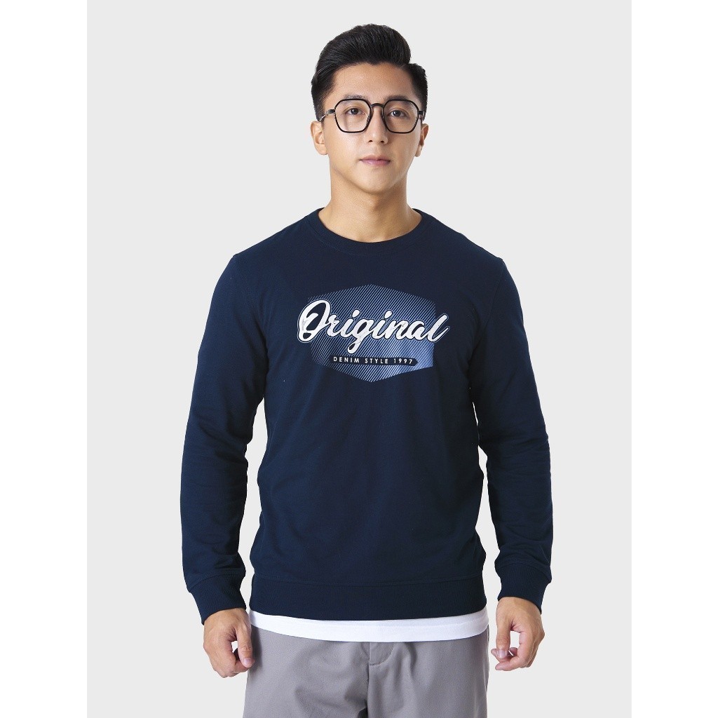 Áo nỉ nam CANIFA cổ tròn dài tay in hình form vừa 8TW23W002