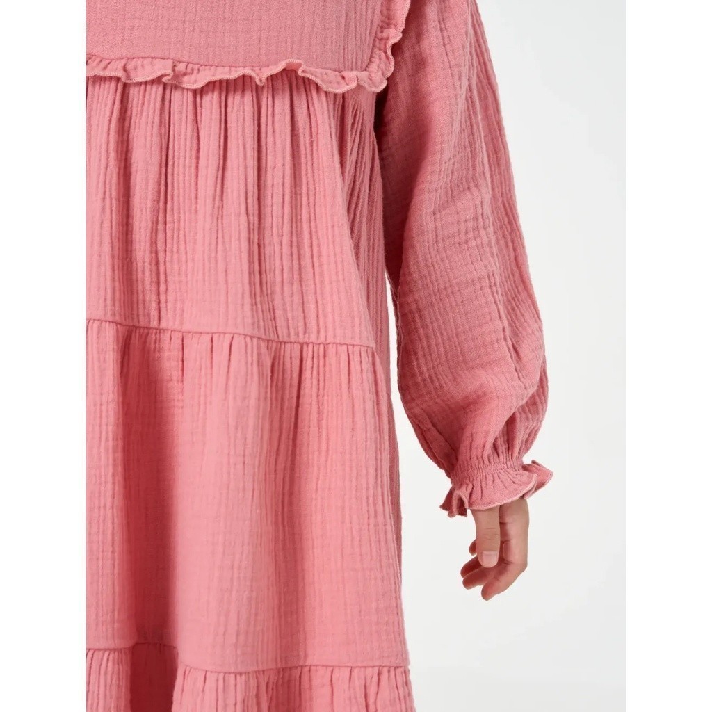 Váy liền bé gái CANIFA đầm babydoll cổ tròn nhún bèo thân trên 1DS22C018