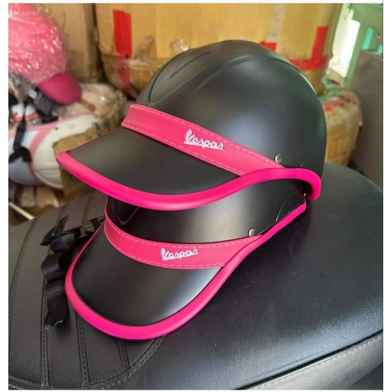 Vespa Nón kết nữ đen viền hồng cao cấp _ có khoét sau