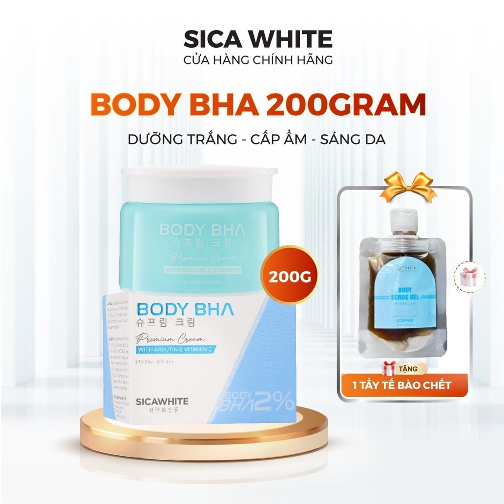 Kem Sica White Body Cốt Ủ BHA 200G, Kích Trắng, Phục Hồi Da Đen Sạm - SICA WHITE