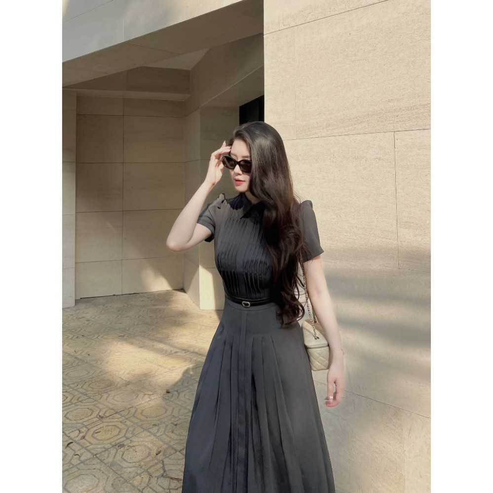 Váy Đầm Nữ Dáng Dài Cổ Điển SOLEIL ROOM Váy Liền Xếp Ly Xòe Thanh Lịch TOCHIE DRESS (Tặng kèm đai lư