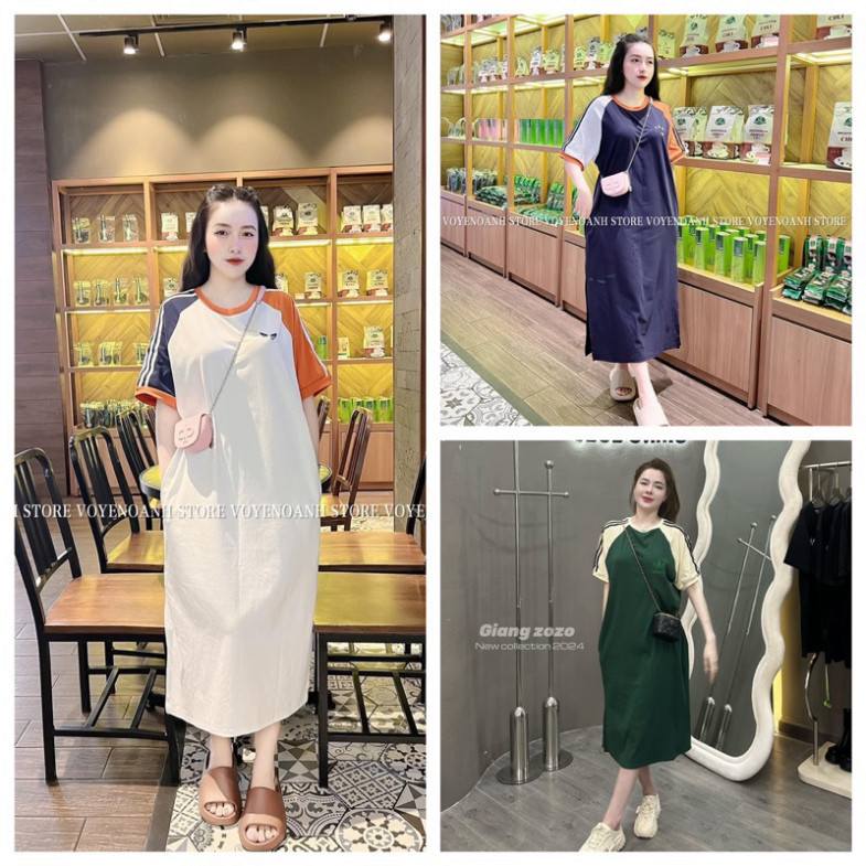 𝗩𝗶𝗱𝗲𝗼 𝗔̉𝗻𝗵 𝗧𝗵𝗮̣̂𝘁 ✔ Váy suông adi.da.s phối màu kết hợp hot hit Vải cotton khô QC dày