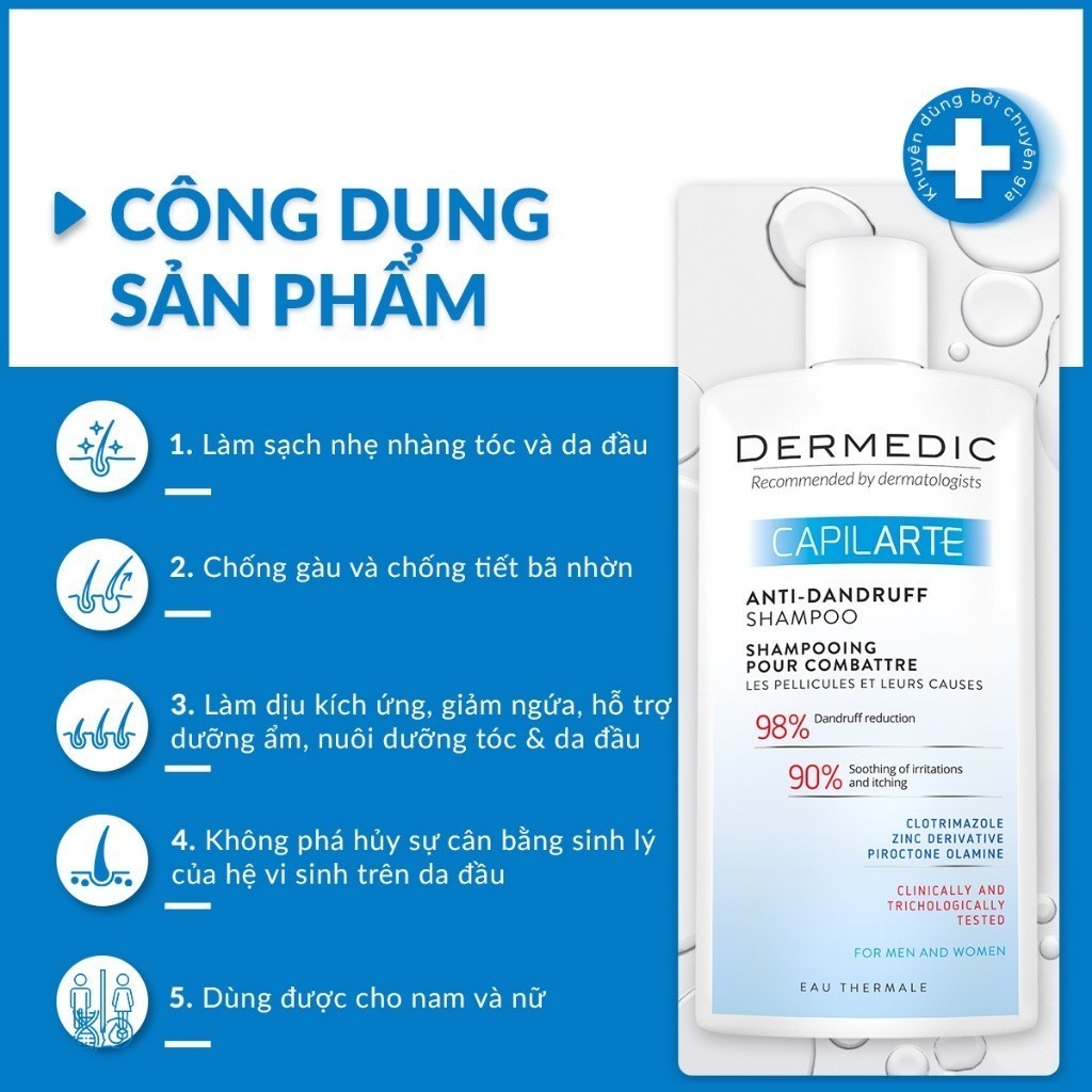 Dầu Gội Sạch Gàu Giảm Ngứa Da Đầu Dermedic Capilarte Anti Dandruff Shampoo Combating Its Cause 300Ml