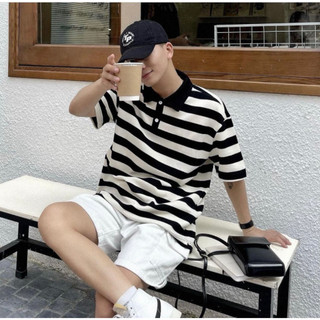 Áo polo sọc ngang, áo thun polo nam kẻ sọc đen trắng tôn dáng cực đẹp chất dày dặn stripe line ap819 n98