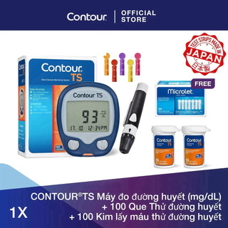 Bộ 3 sản phẩm: 1 máy đo đường huyết contour ts và 100 que thử đường huyết và 100 kim lấy máu thử đường huyết