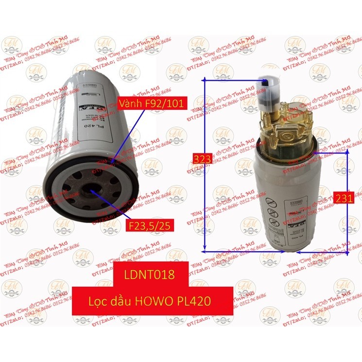 lọc dầu HOWO PL420(có van xả nước)