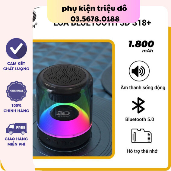 Loa Bluetooth S18 Plus mini nhỏ gọn - Loa nghe nhạc không dây chính hãng, có khe thẻ nhớ, bảo hành 1 năm