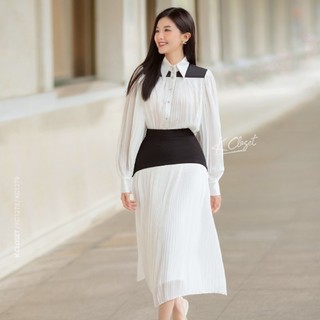 Set áo sơ mi nữ tay dài và chân váy dập ly, thời trang thiết kế K Closet - KC1278KC1279