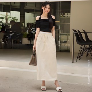 Chân váy midi dáng dài có lưng rút dây xẻ sau, thời trang thiết kế K Closet - KC1221